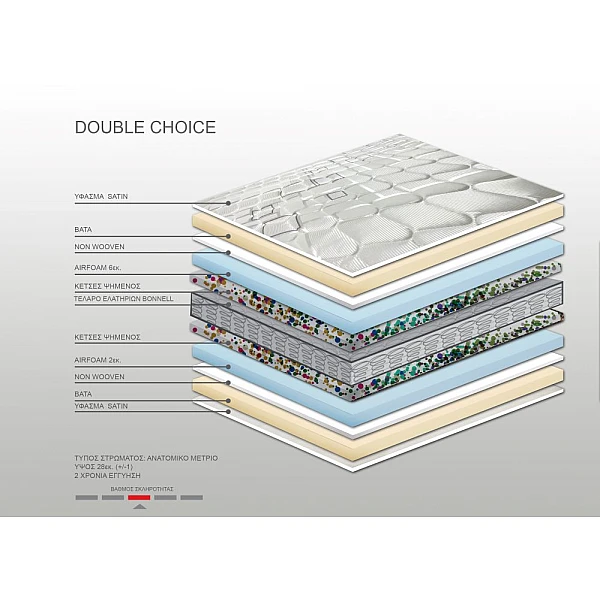 Στρώμα Bs Strom Double Choice 2 όψεων υπέρδιπλο 190x200x28cm - Ελληνικής κατασκευής